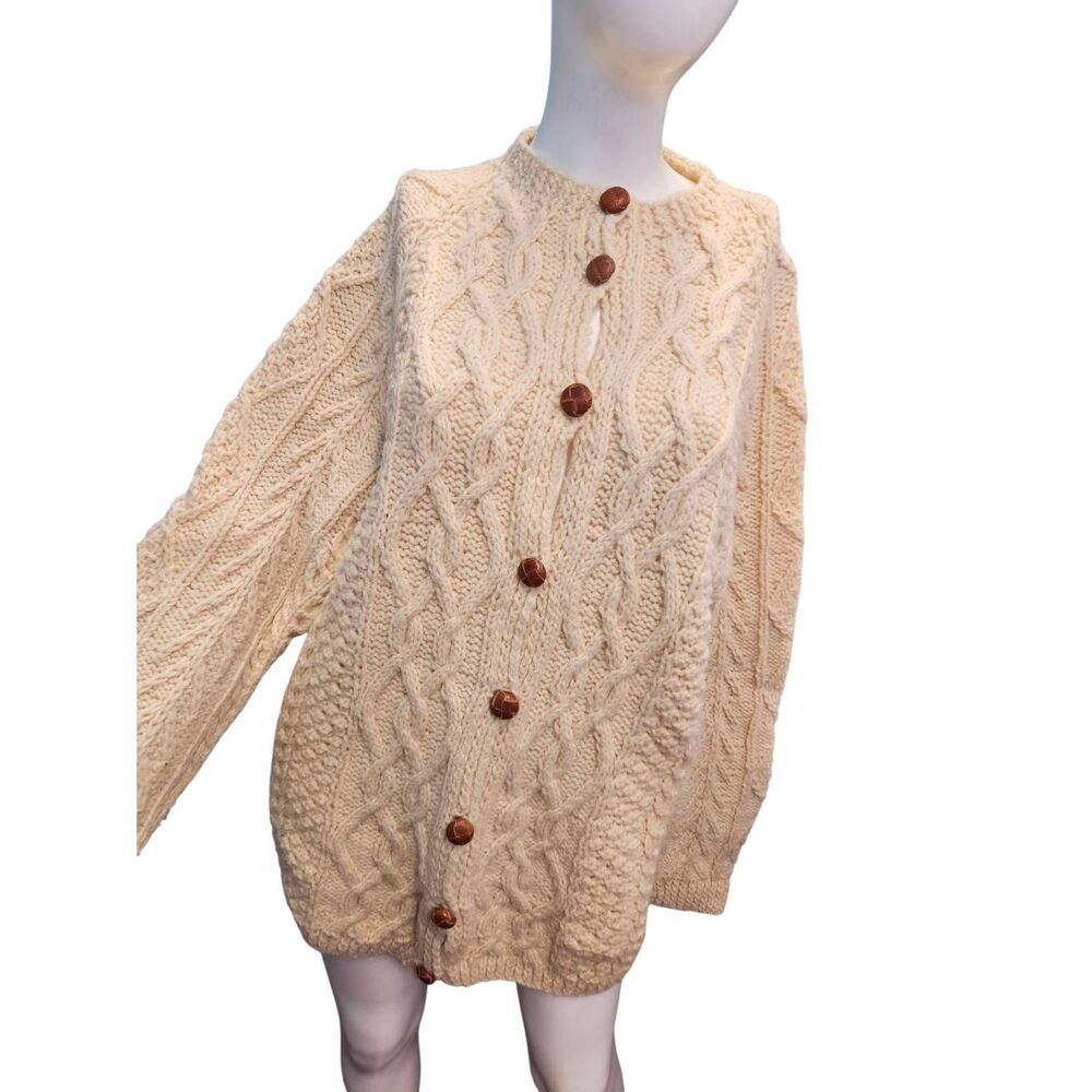 Fishermans Cableknit Sweater Womens XL HandKnit Cardigan Vintage - Picture 4 of 6